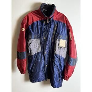 Vintage DESCENTE Mens Ski Jacket Snowboarding Parka Colorblock Gray/Blue/Red XL